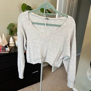 Free People Cashmere Light Grey V-neck Sweater